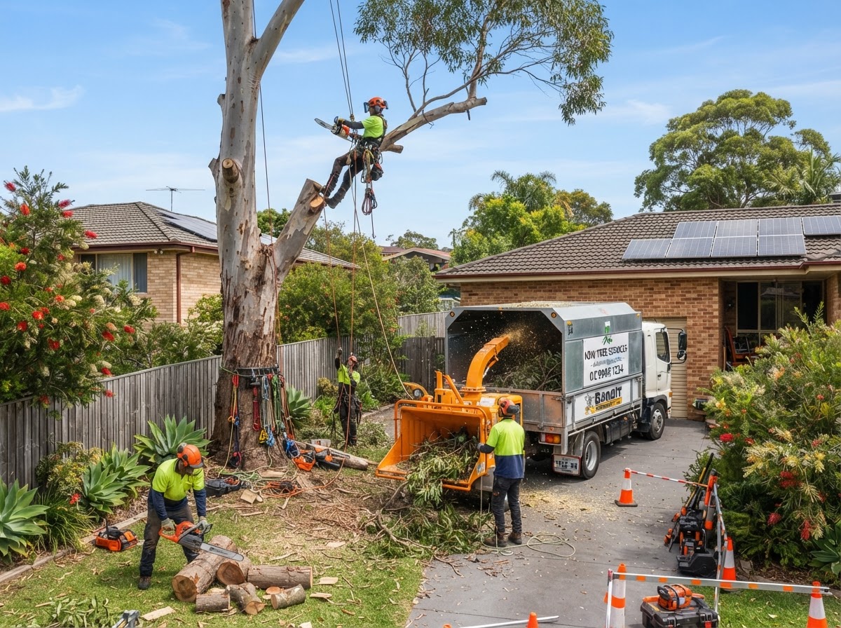 Australian arborist team operating machinery and safety equipment