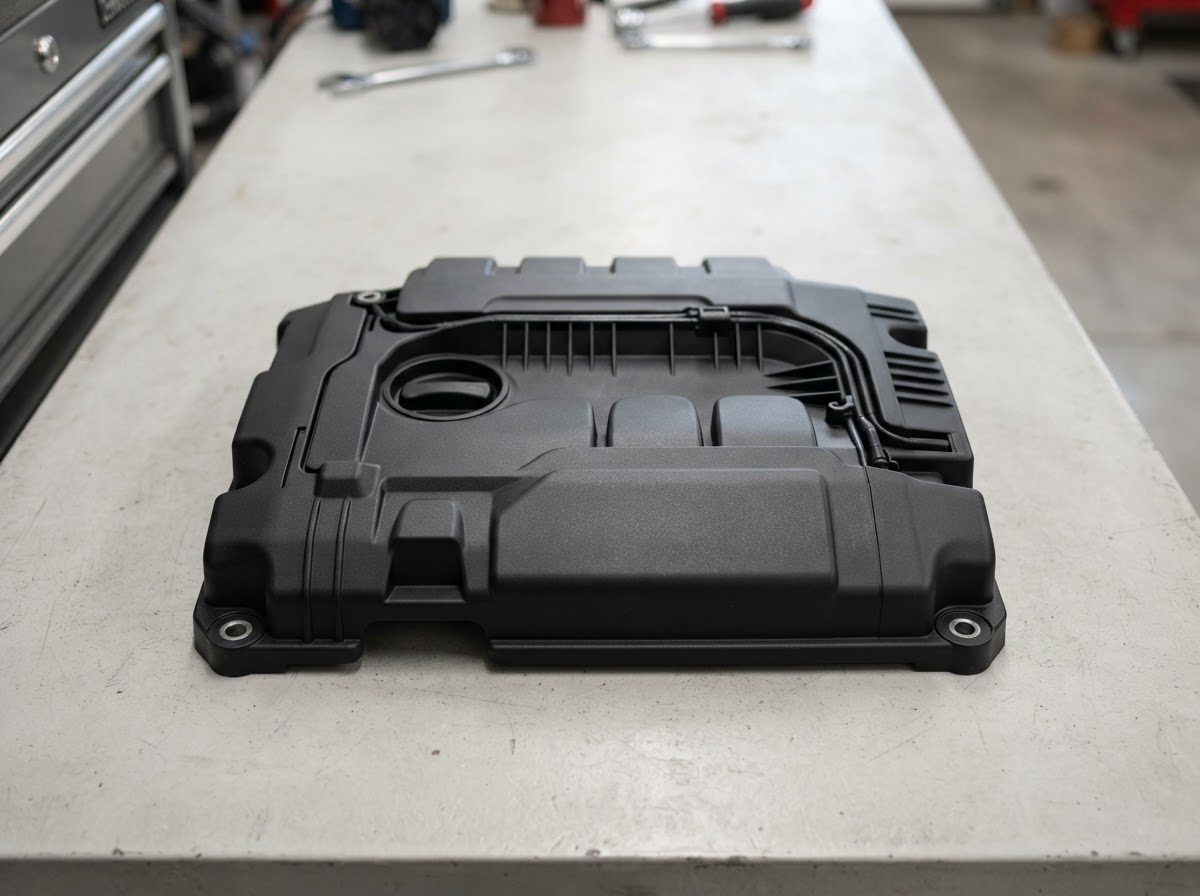 Engine cover HydroChrome before and after — Before