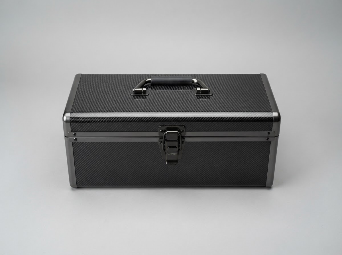 Steel toolbox transformed with a powder-coated carbon fibre hydrographic dip — Powder-Coated Carbon