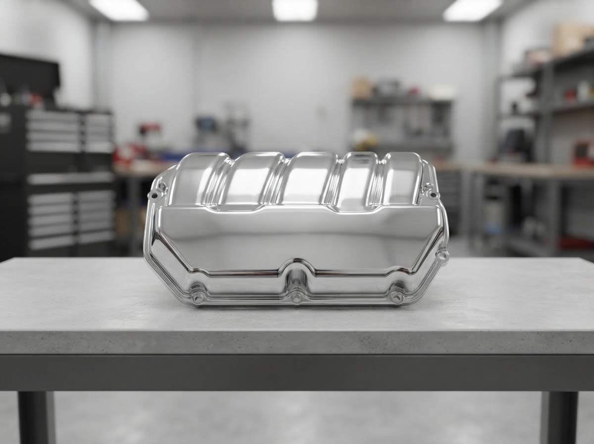 Engine cover HydroChrome before and after — After HydroChrome