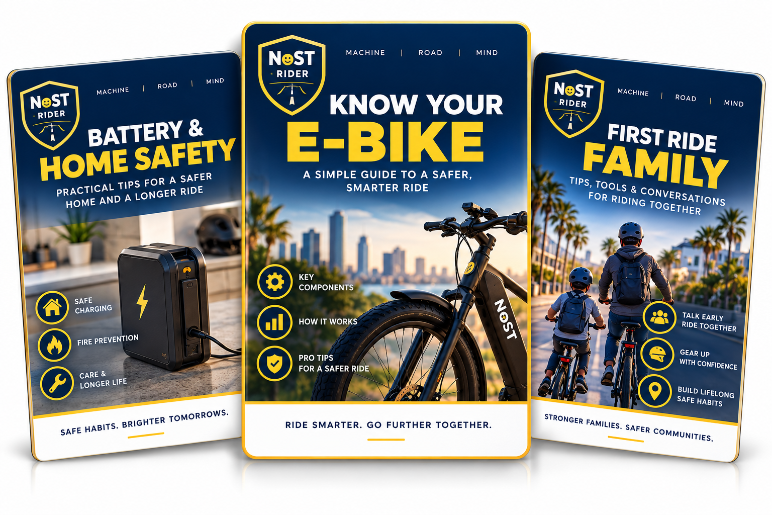 NoST Ride Free Safety Guides: Battery & Home Safety, Know Your E-Bike, First Ride Family