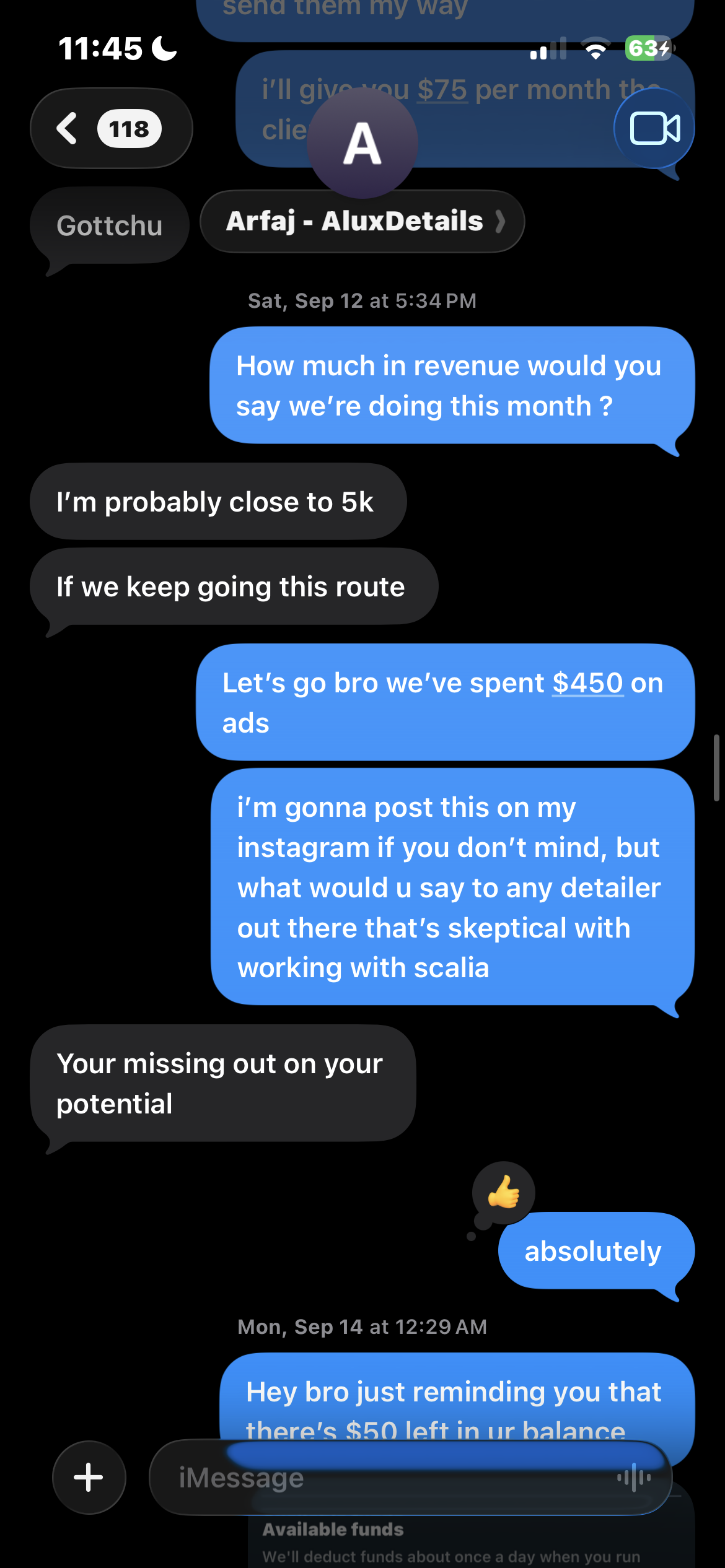 Text from the owner