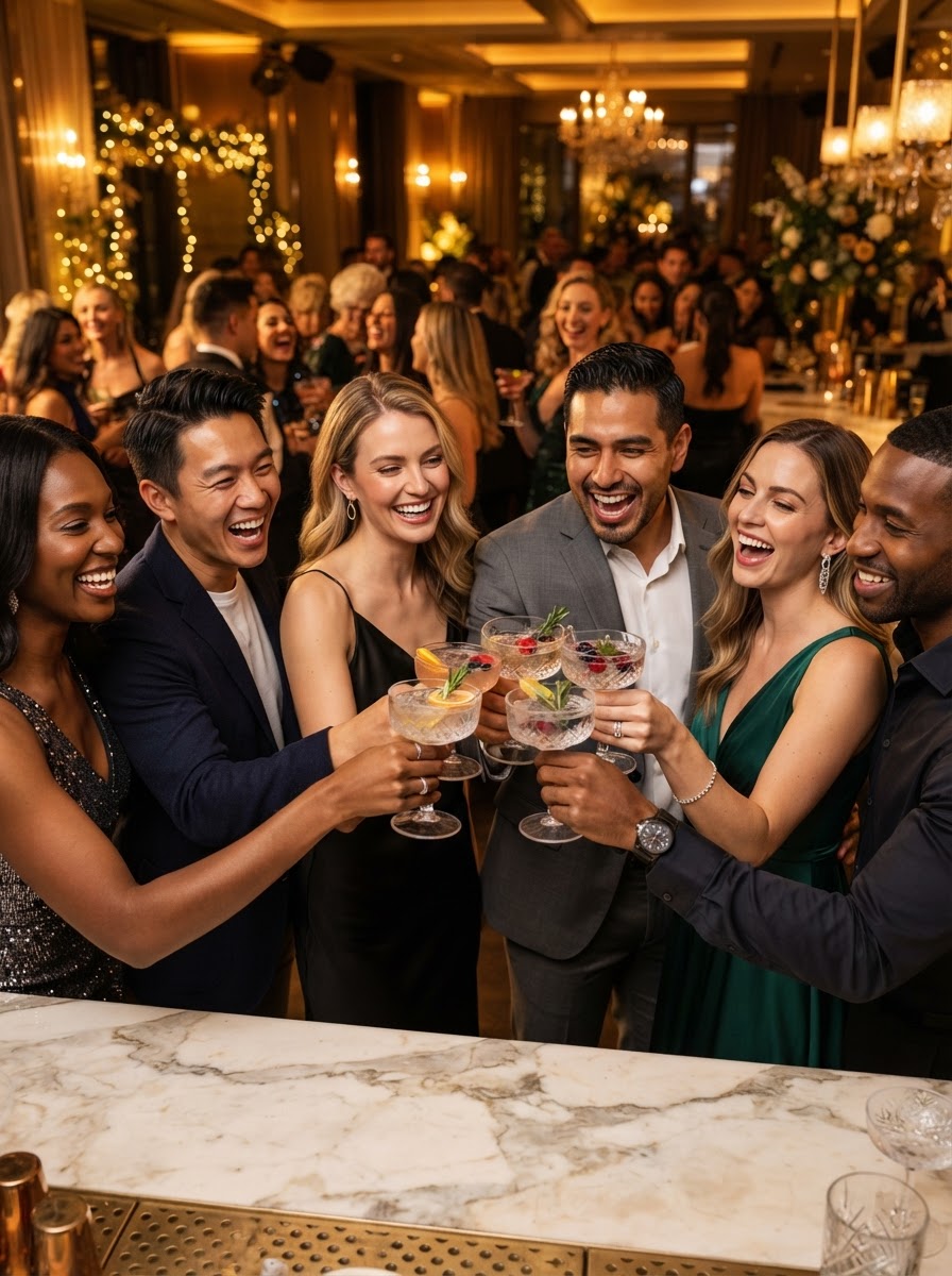 Guests toasting cocktails at an upscale private party