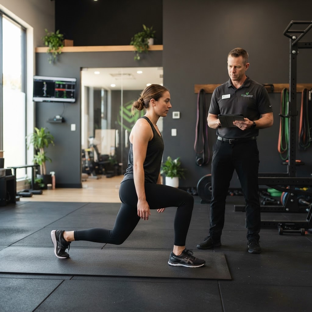 Provider evaluating an active adult's shoulder and upper-body movement