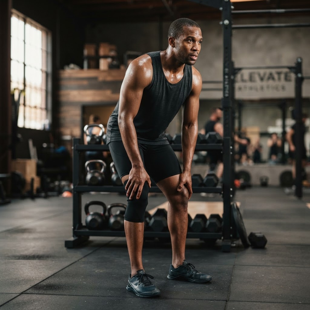 Athlete experiencing mild sports-related discomfort during training