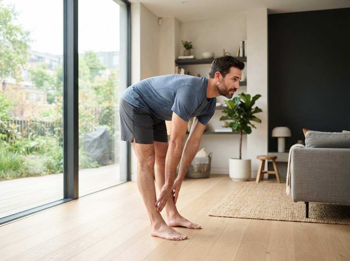 Adult stretching lower back and hips during an active recovery routine