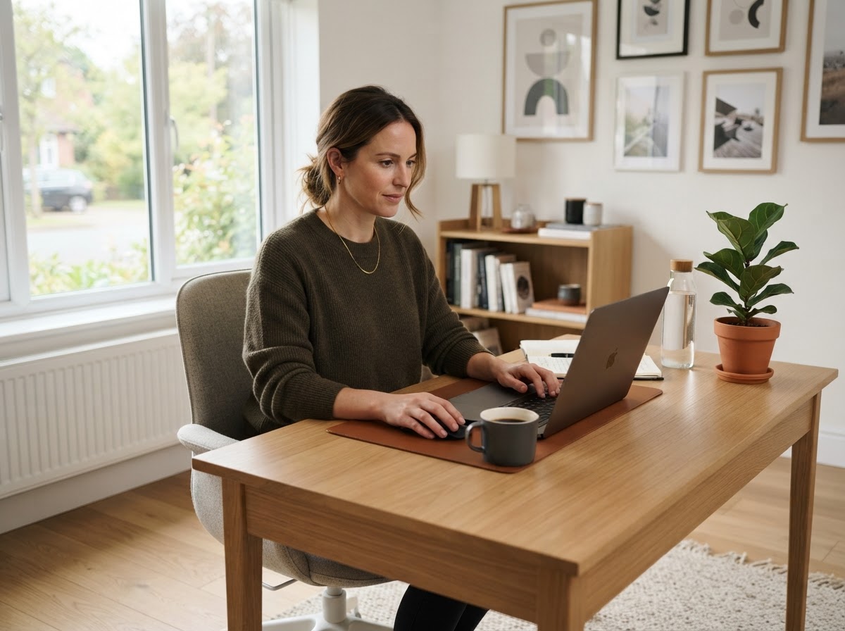 Professional working at a computer in a modern office