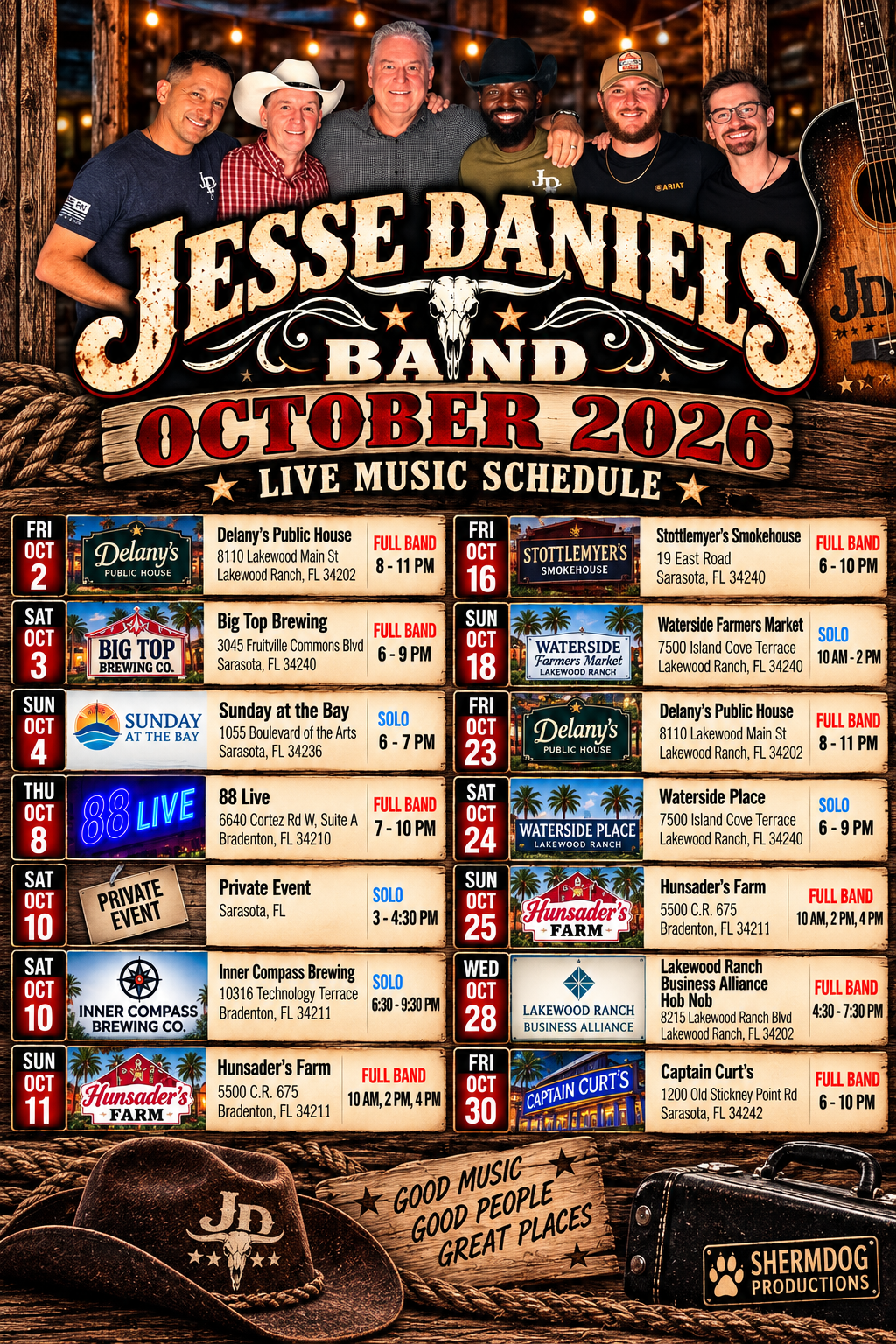 Jesse Daniels Band — October 2026 Schedule