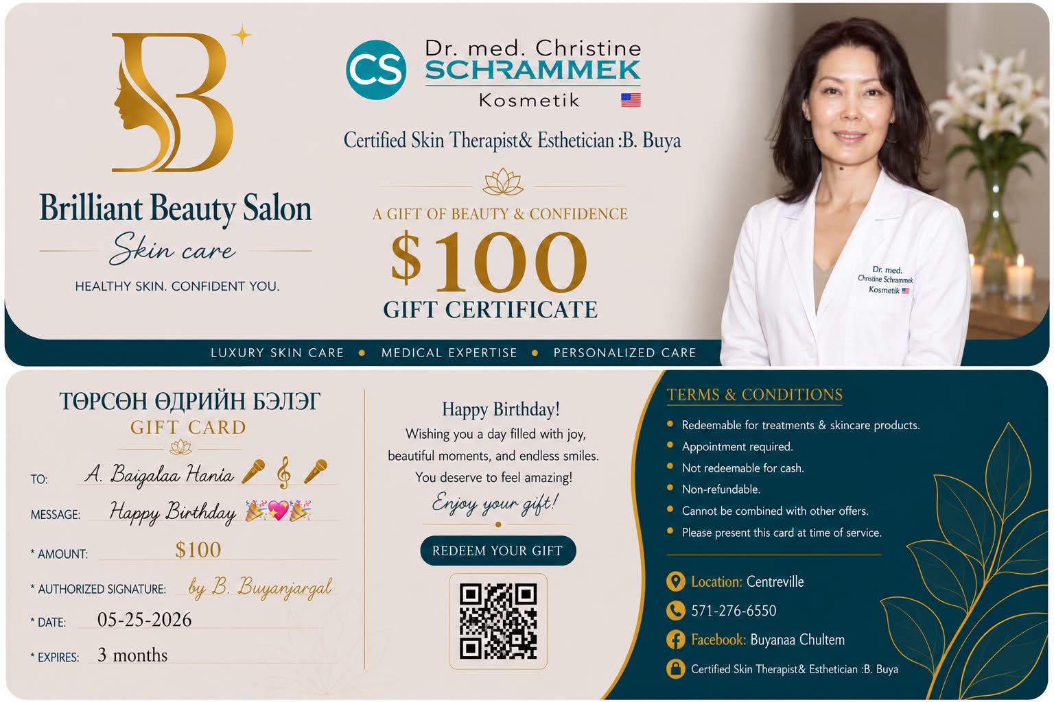 B. Buyanjargal, Certified Skin Therapist & Esthetician