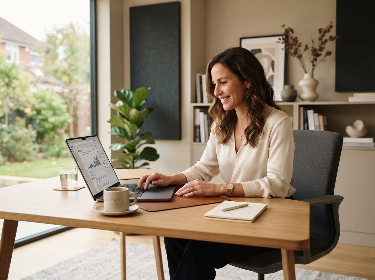 Self-employed business owner working from a modern home office