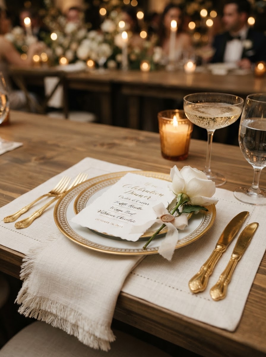 Elegant event detail with fine place setting and florals