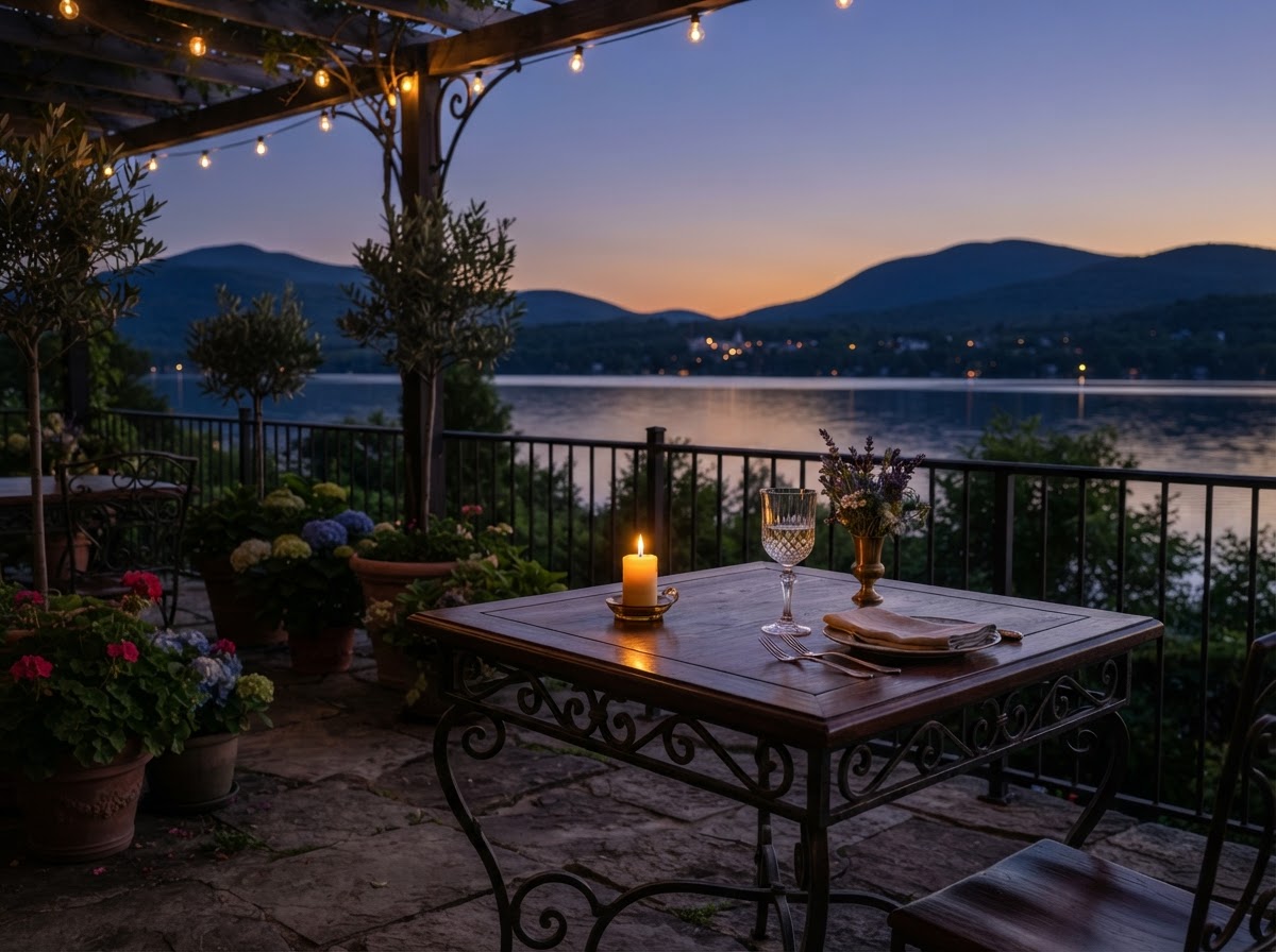 The summer terrace overlooking the lake