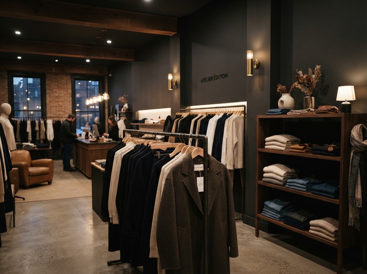 Stylish independent boutique clothing store with curated premium displays