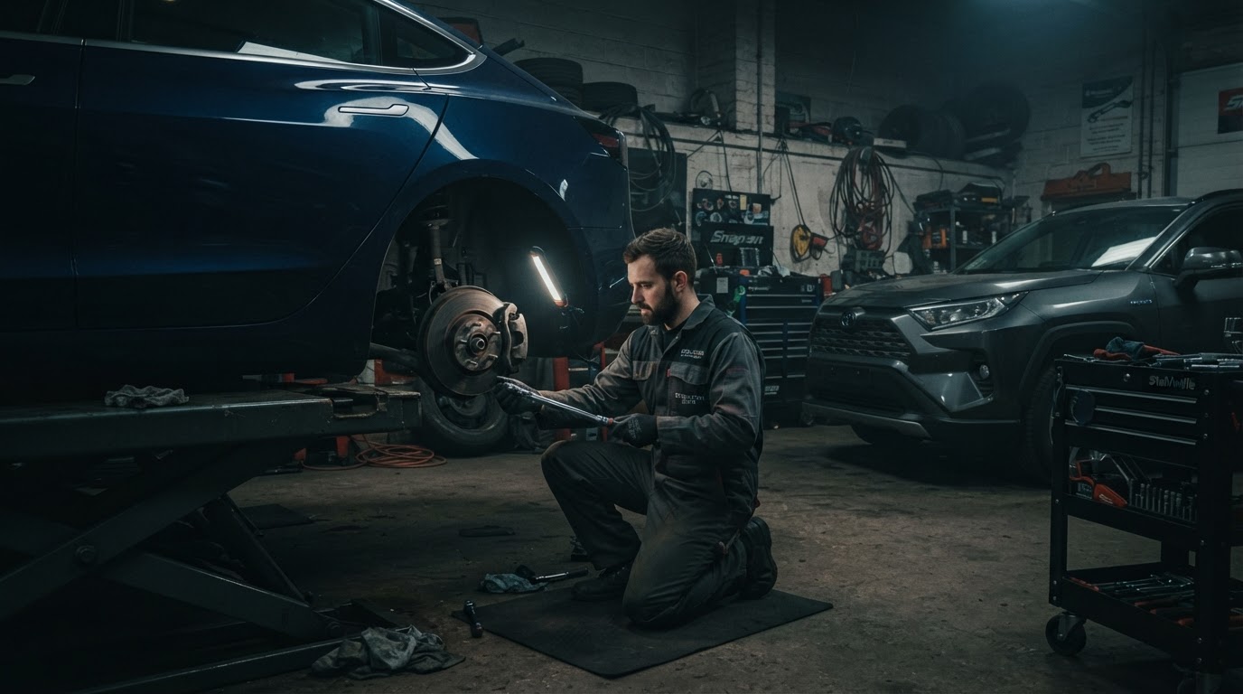 EV and hybrid vehicle being serviced at Rebel Motorworks in Plymouth, MA
