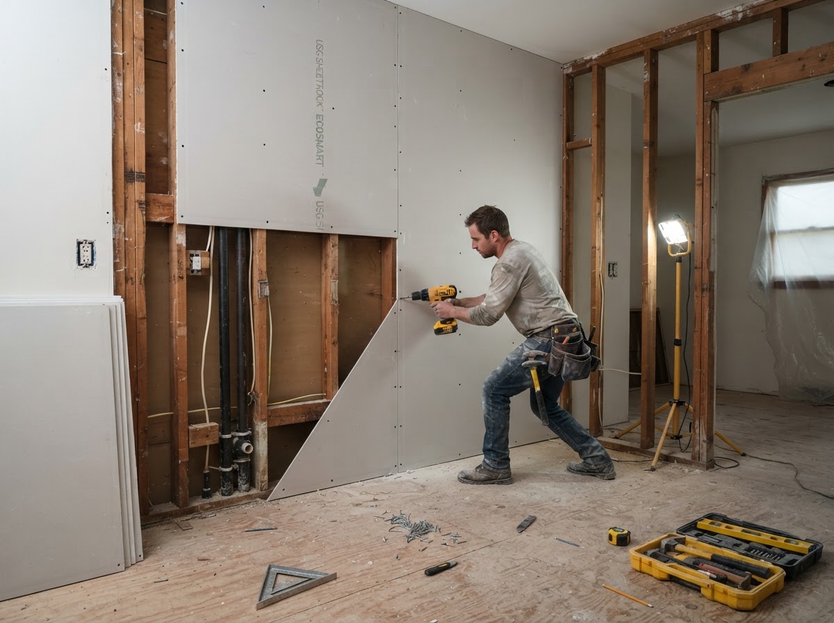 Interior property reconstruction and drywall restoration following water damage