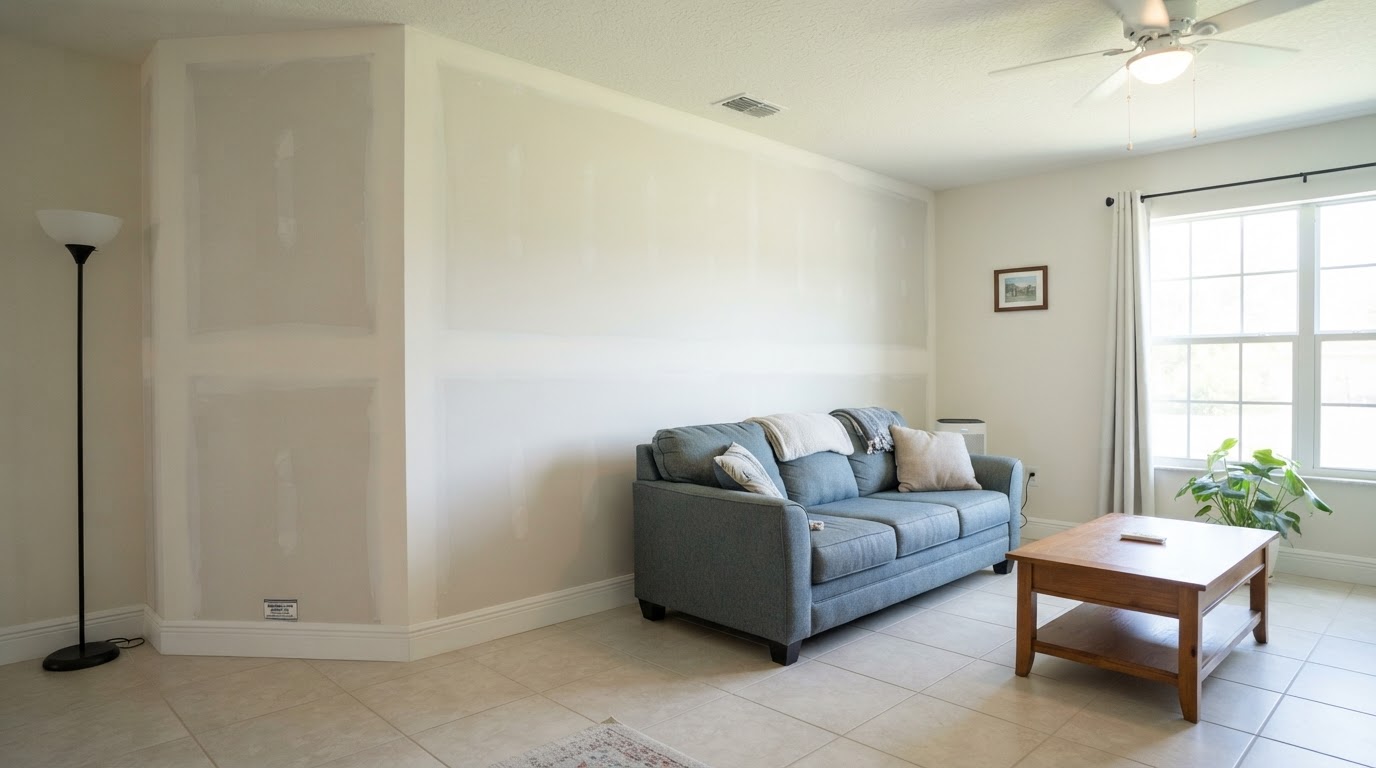 Representative same interior room in Englewood after mold remediation with cleaned or replaced drywall