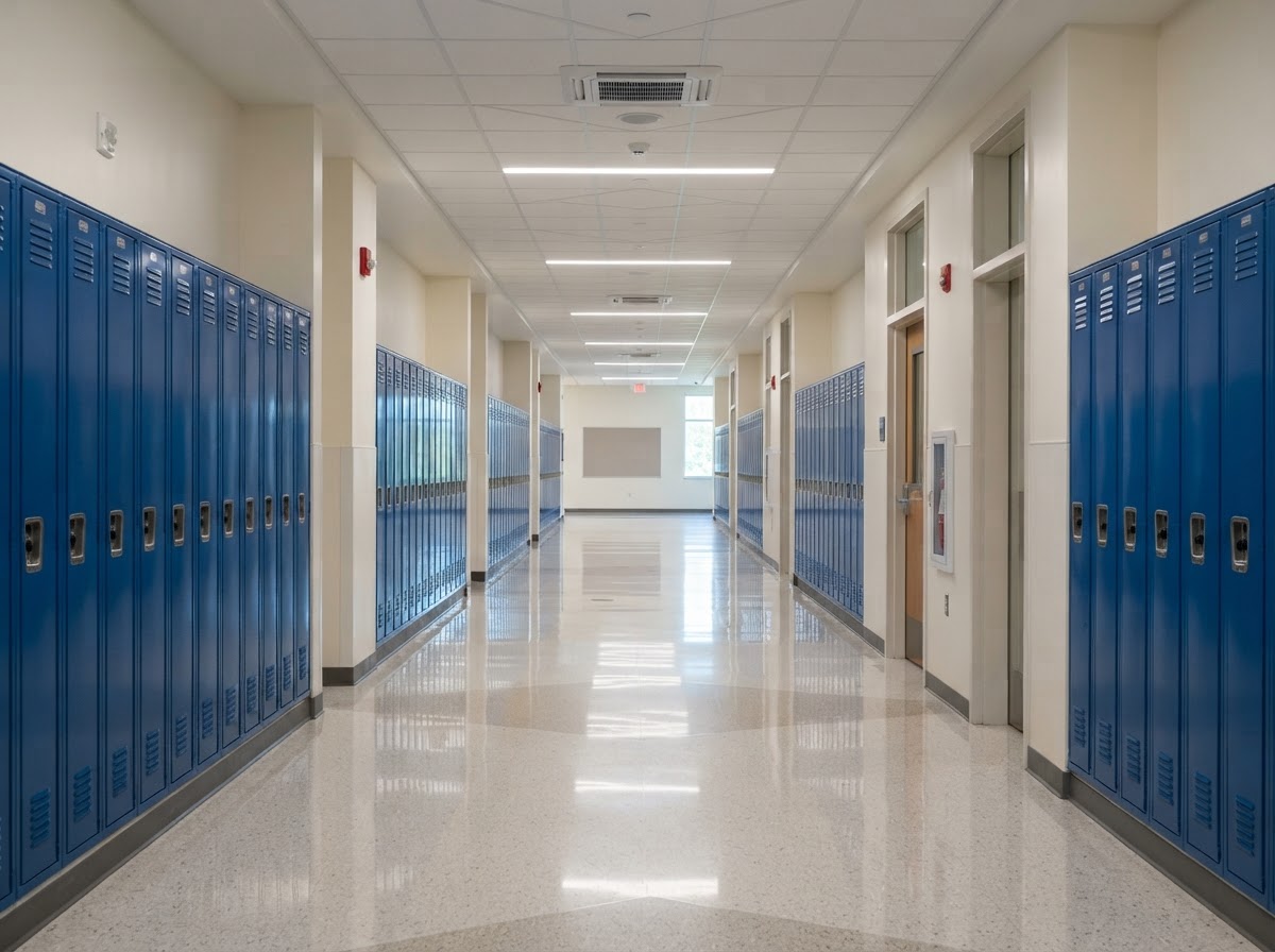A clean modern school hallway
