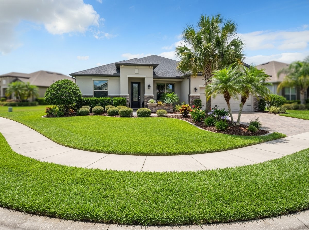Freshly mowed and edged lawn in Central Florida