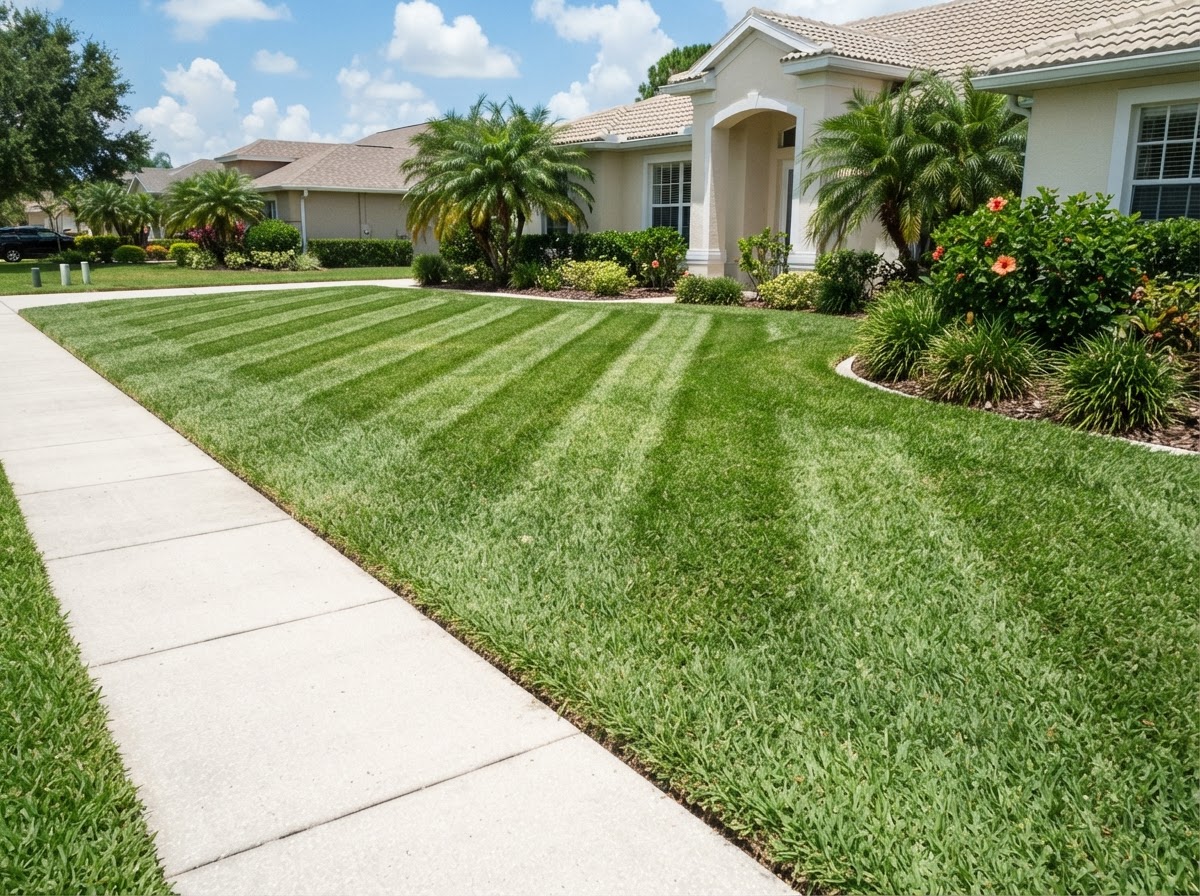 Freshly mowed lawn with clean stripes in Central Florida