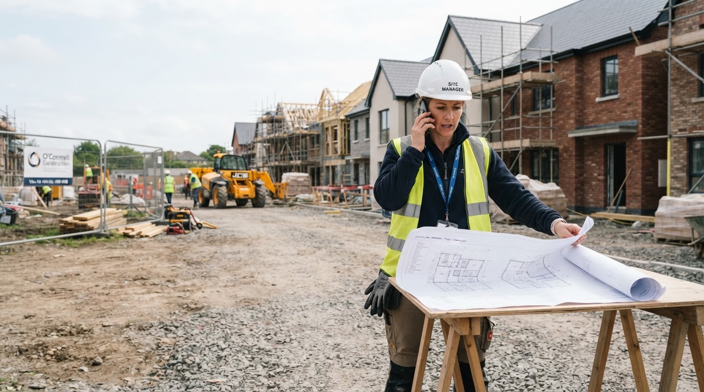 Contact Breen Construction — site manager reviewing plans on site