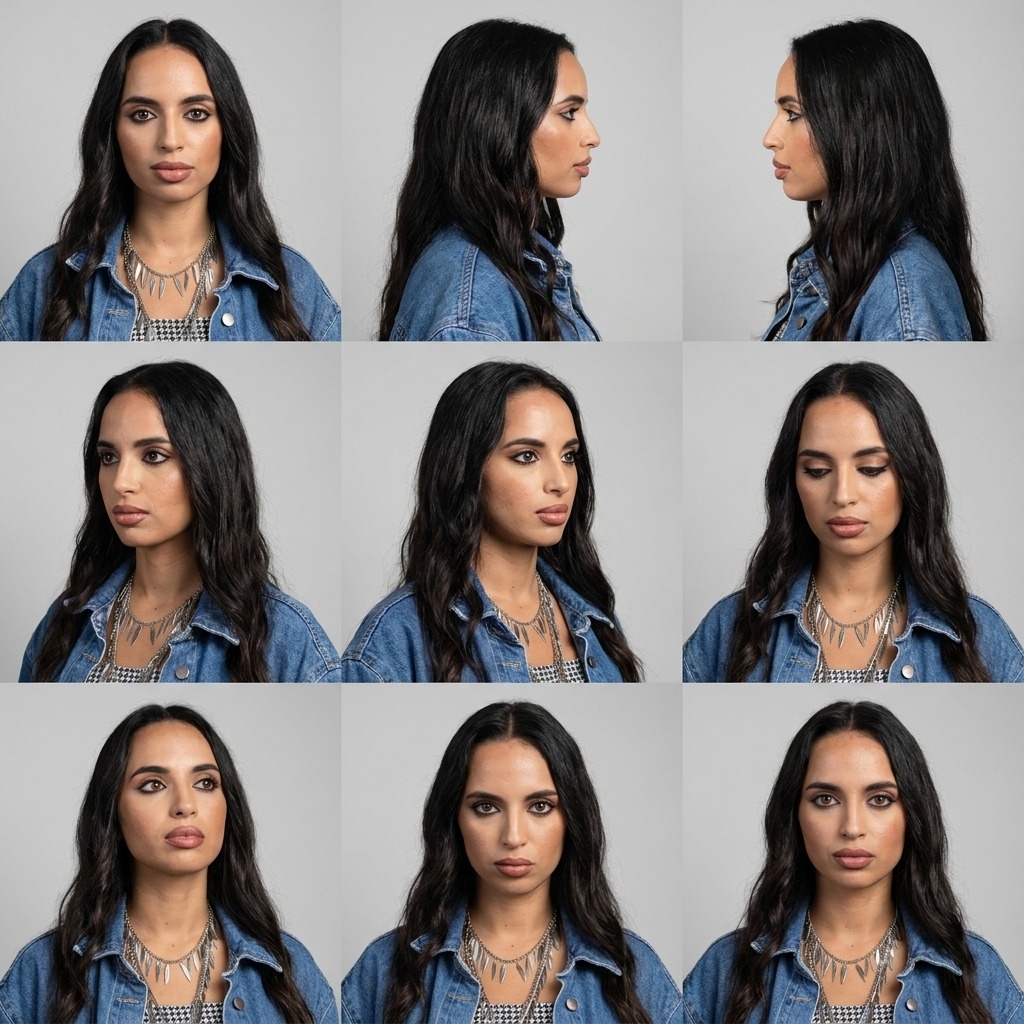 Muestra de consistencia multiángulo de un avatar hiperrealista creado con Inteligencia Artificial