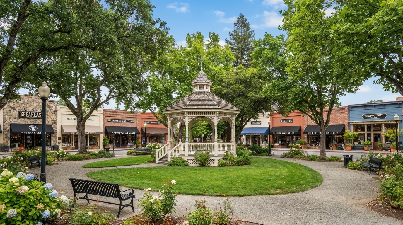 Healdsburg Plaza in the heart of wine country, California