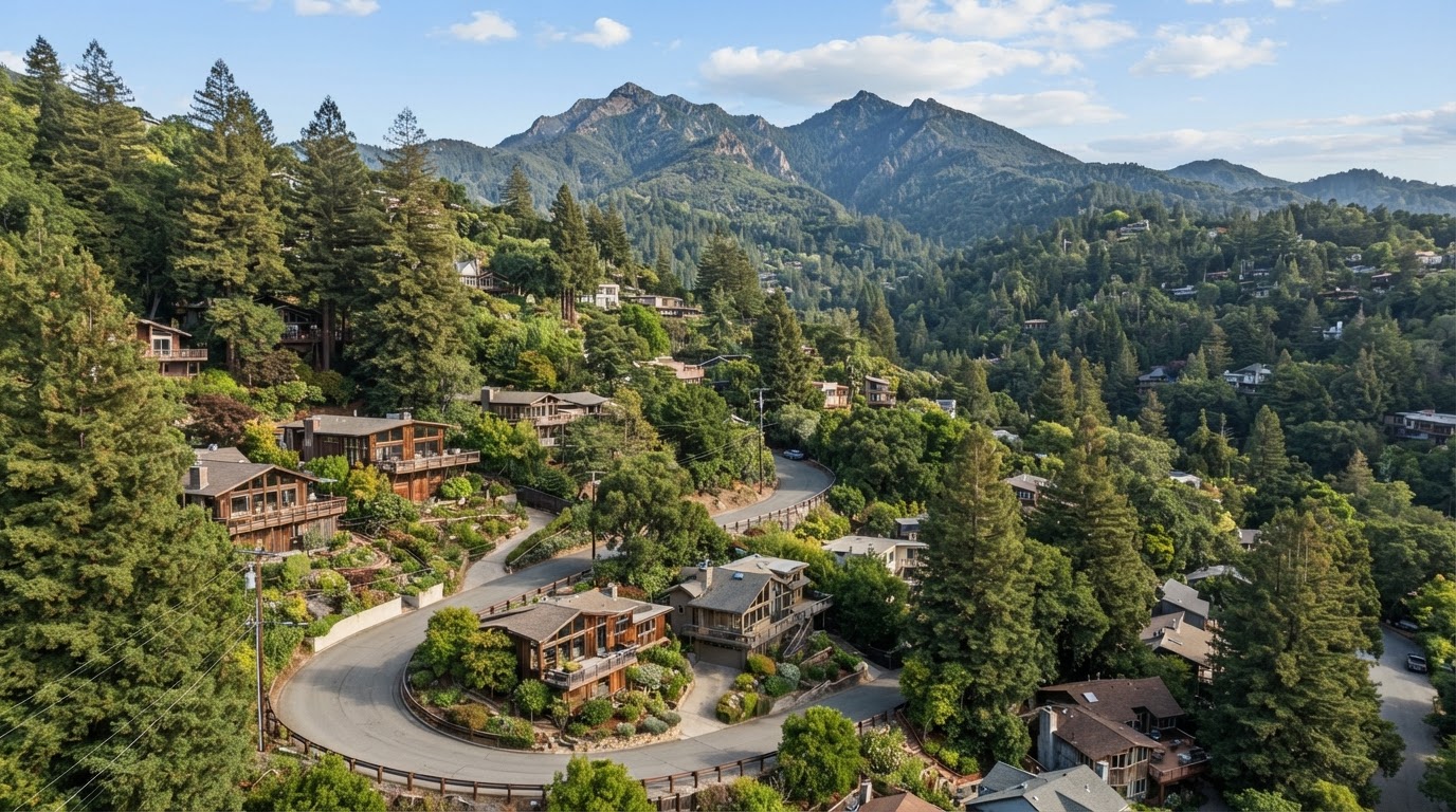 Hillside homes at the foot of Mount Tamalpais in Mill Valley, California