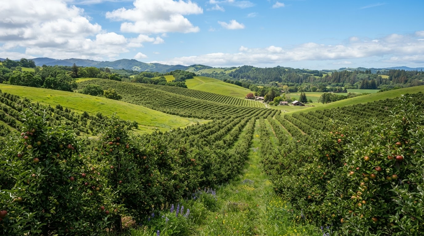 Gravenstein apple orchards in the hills around Sebastopol, California
