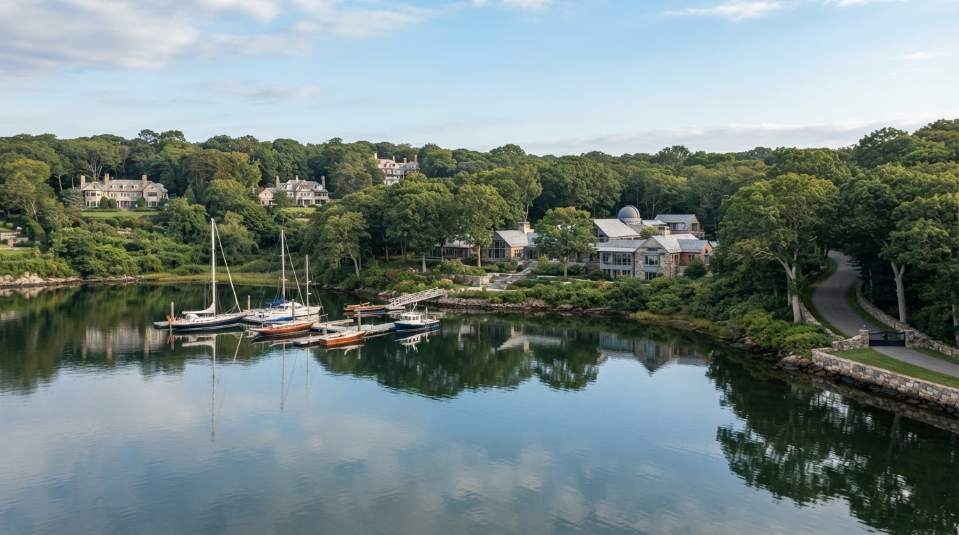 Laurel Hollow divorce lawyer — calm harbor with a research campus among the trees near Cold Spring Harbor in Laurel Hollow, NY