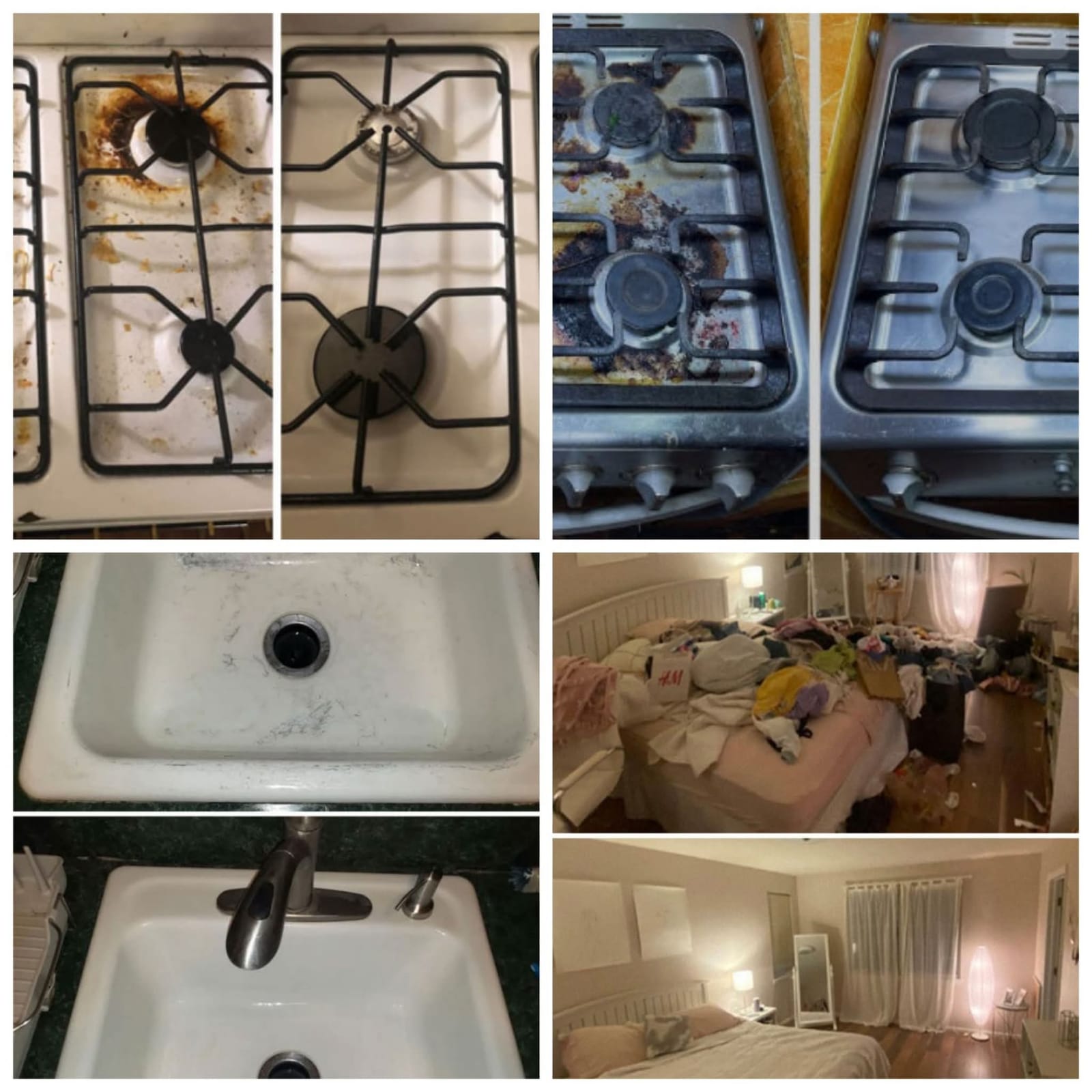 Real before and after stovetop, sink, and bedroom cleaning by Lorena García Cleaning Services