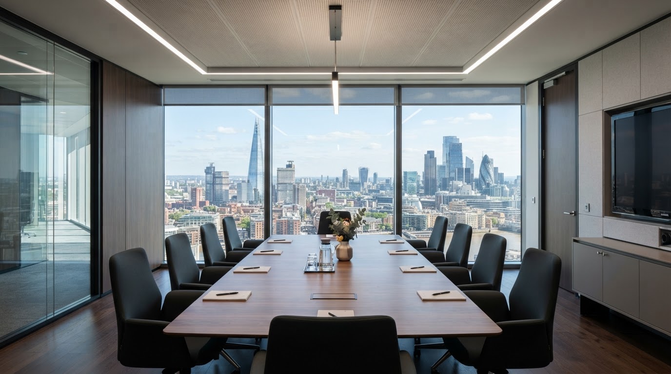 A workplace meeting room where eyewear consultations and fittings are discussed