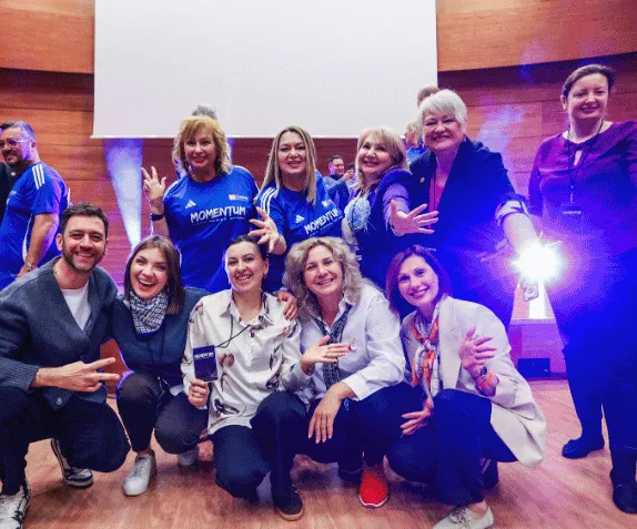 A group photo of the team after a Momentum session in Bucharest