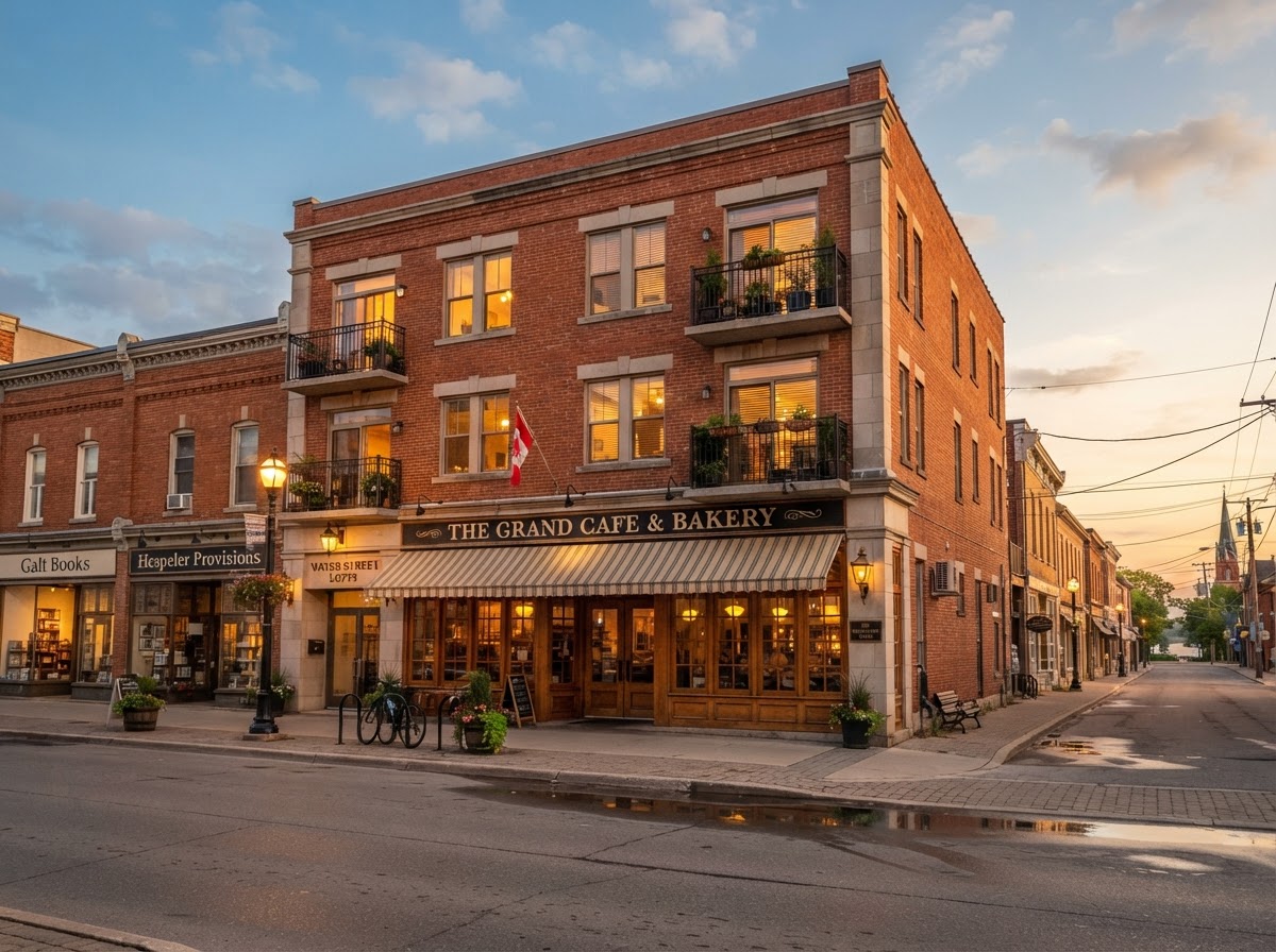 A mixed-use building with a storefront and apartments above on a Cambridge main street