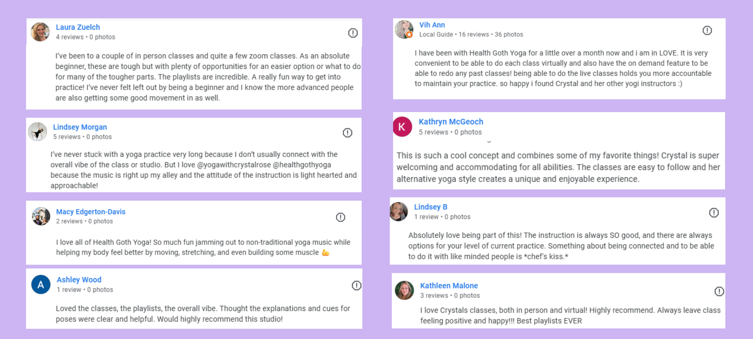 More testimonials for Crystal Rose and Health Goth Yoga