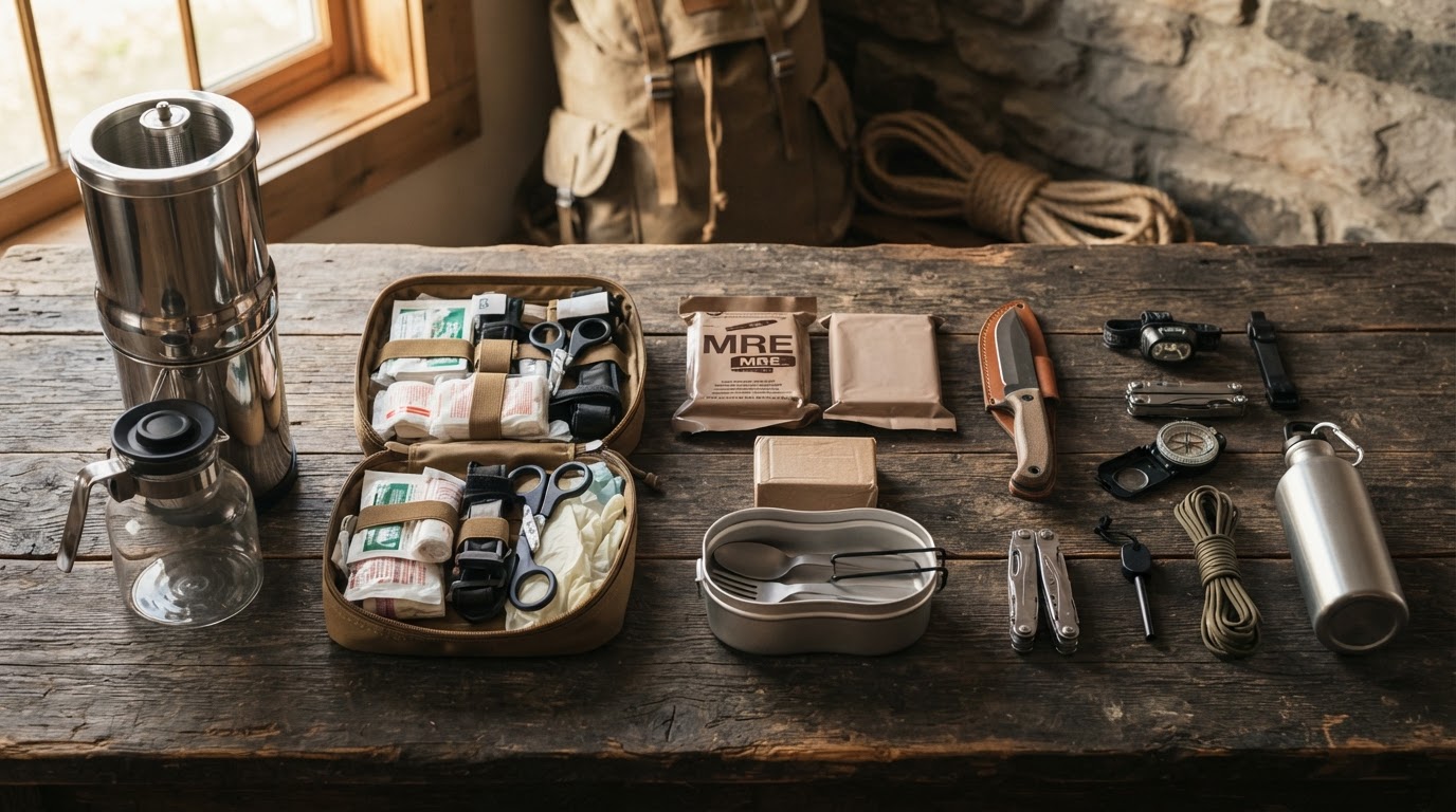 Emergency preparedness gear and water filtration equipment