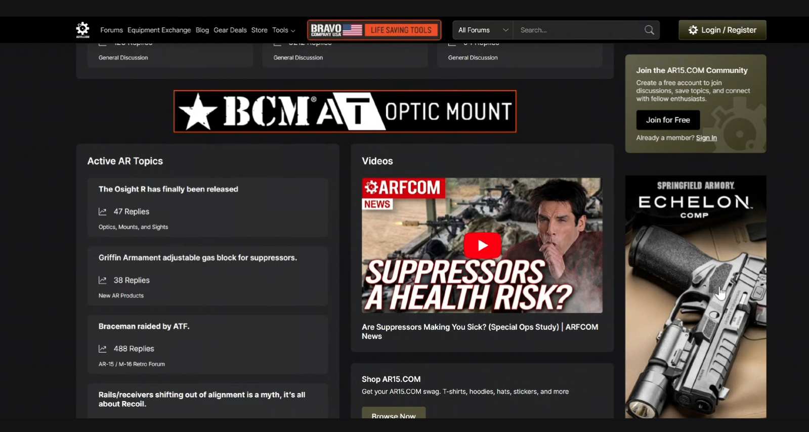 2A Publisher media placement showing active firearm community forum and banner advertisements