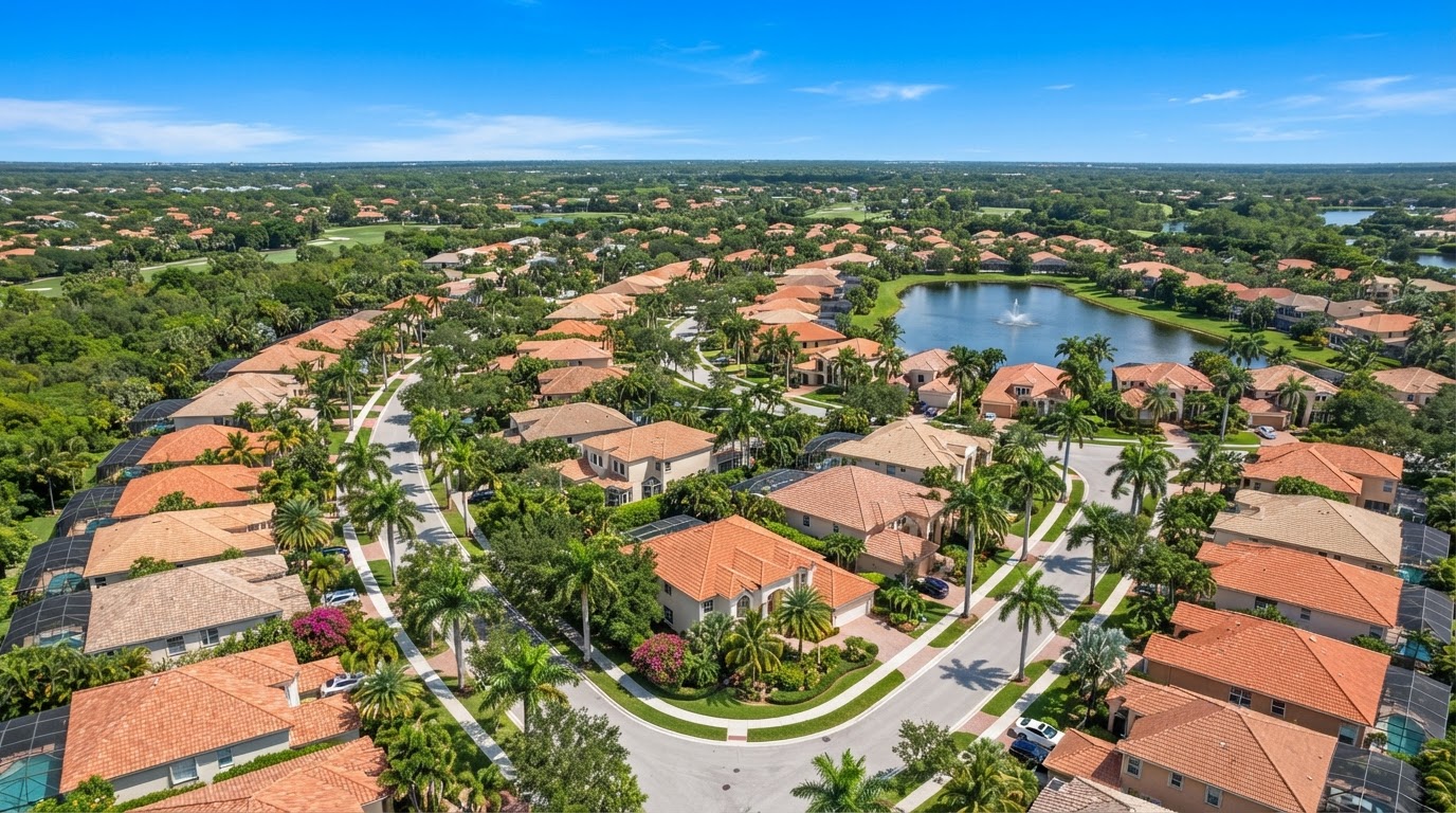 South Florida residential neighborhood with tile roofs