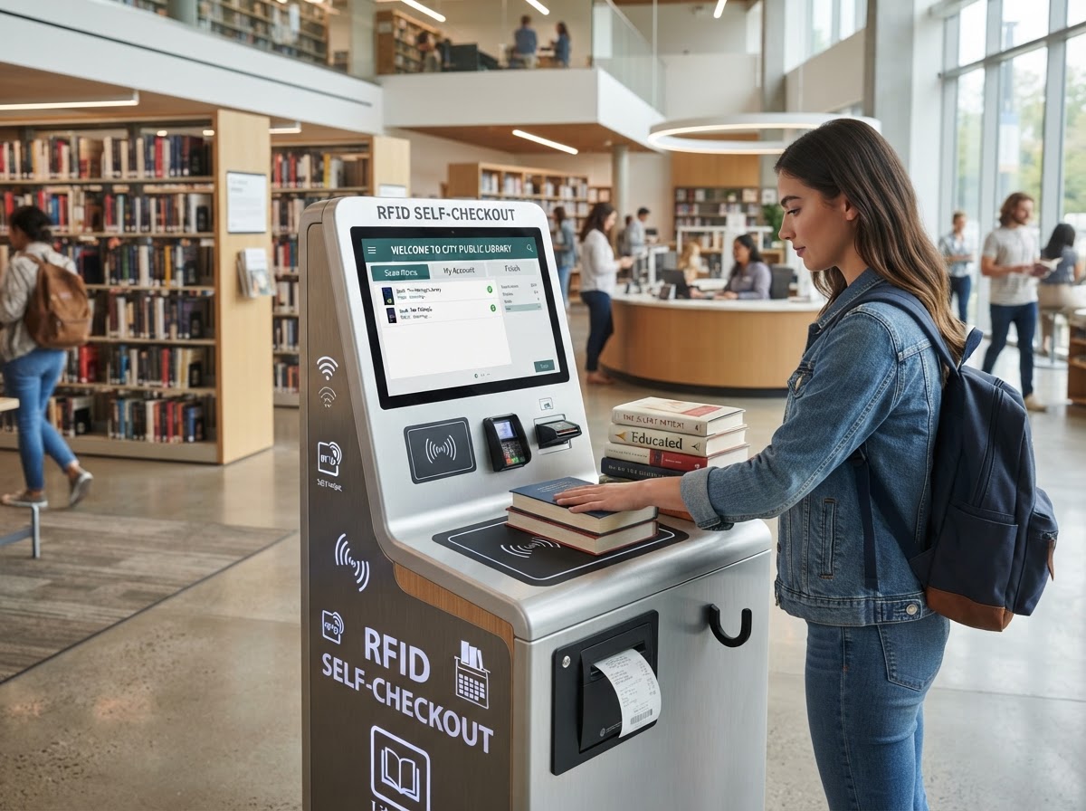 D-Tech self-service RFID checkout kiosk