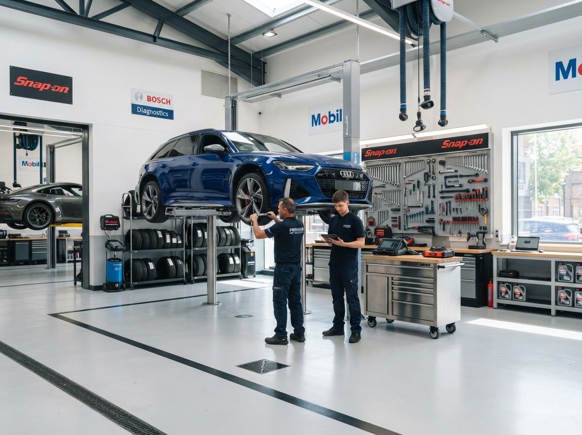 Modern automotive repair garage interior