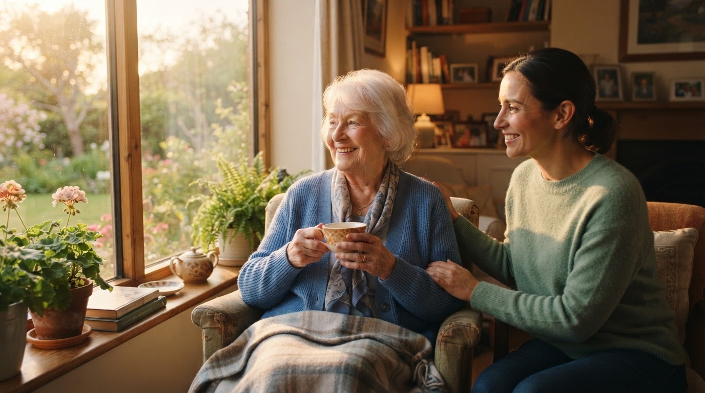 Senior enjoying a tranquil morning at home