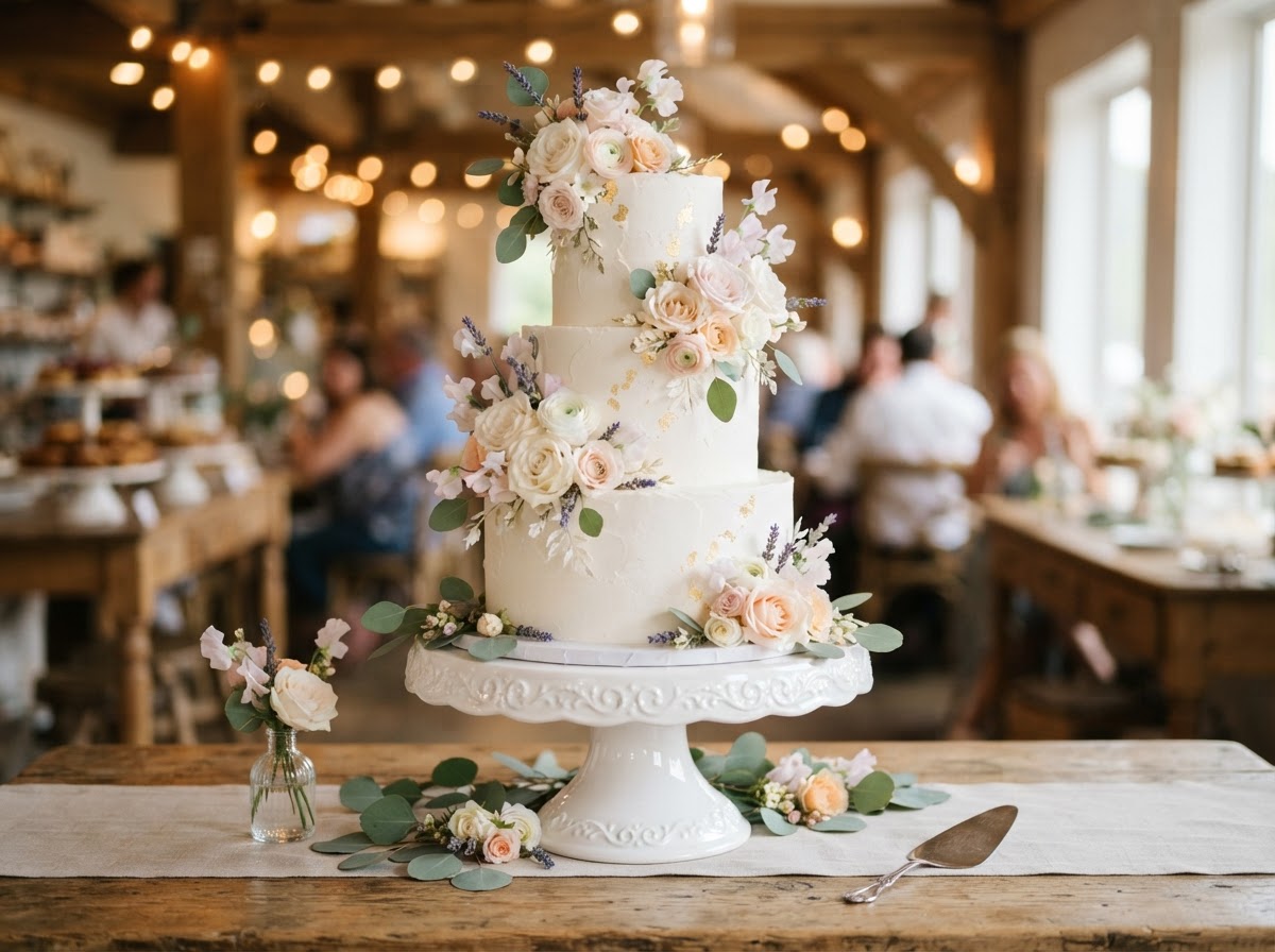 Elegant floral tiered celebration cake by The Sweet Life Bakery