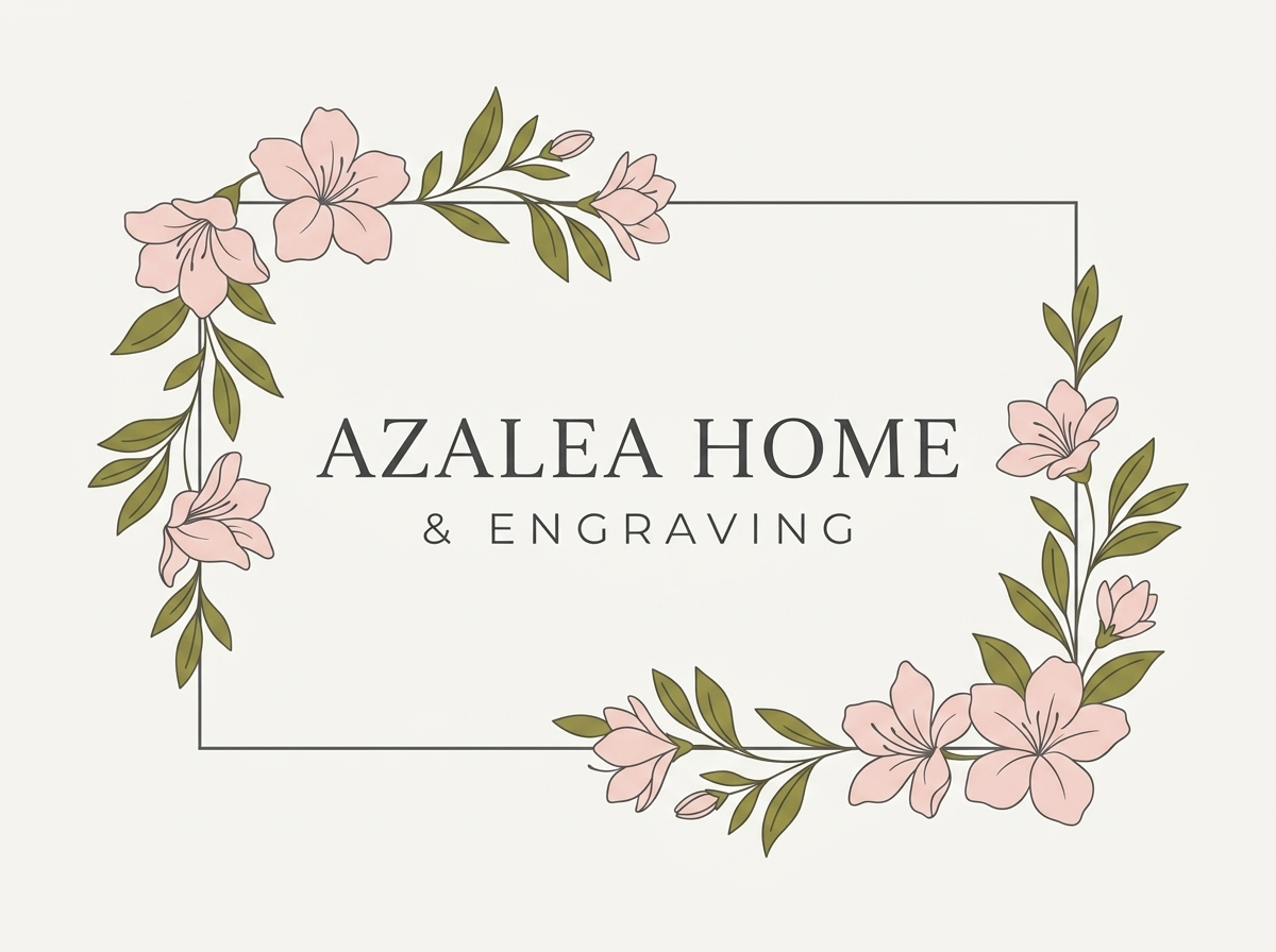 Azalea Home & Engraving floral logo banner