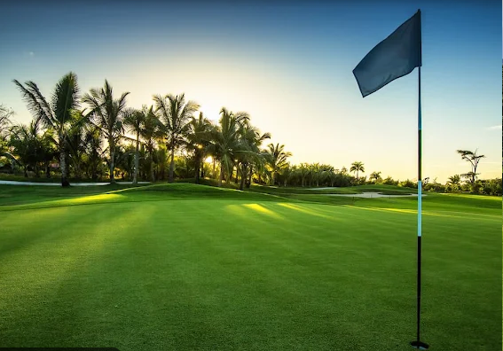 Green con bandera al atardecer en Club Vallescondido