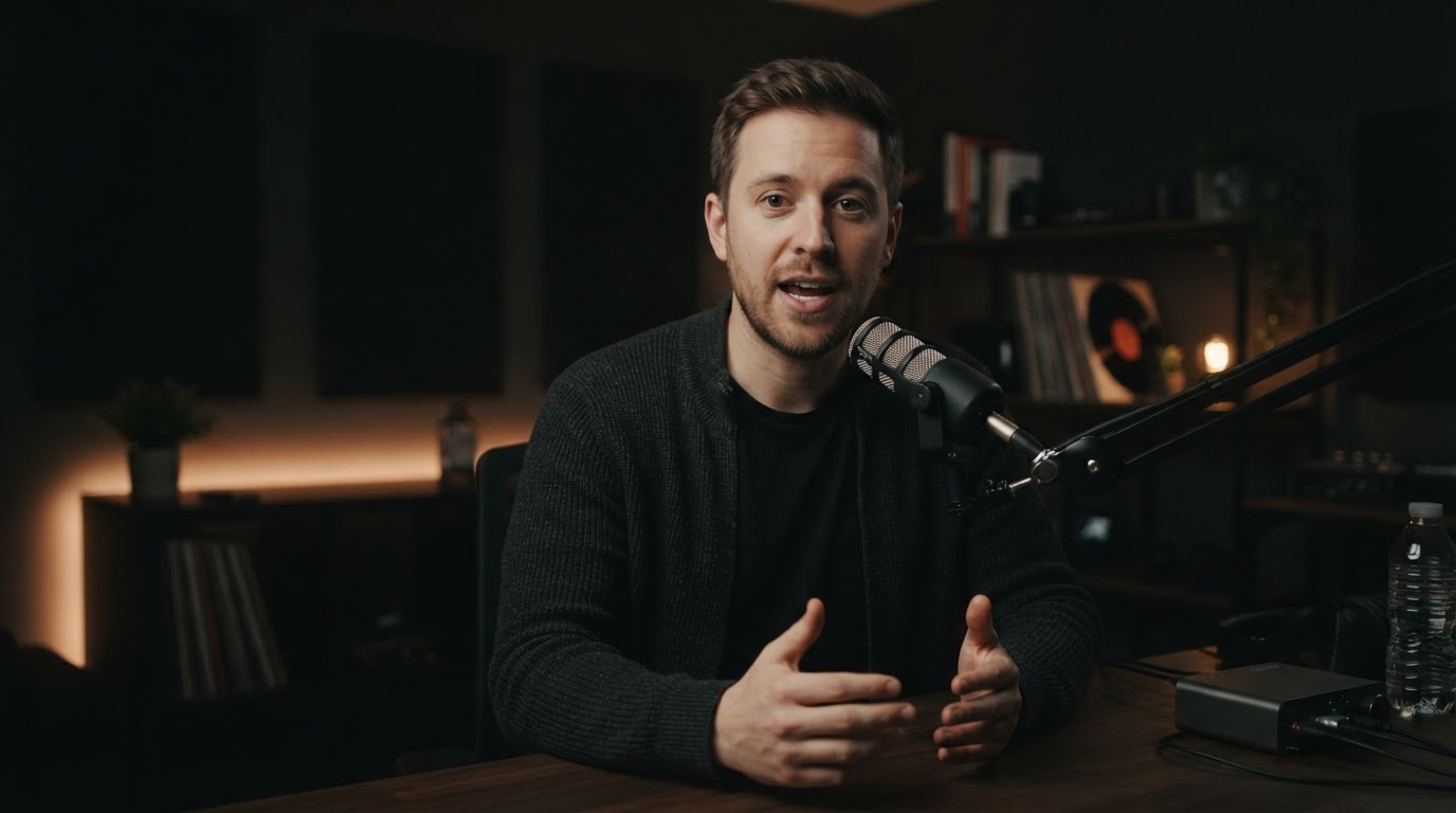 Raw, unedited video footage of a presenter in a home studio