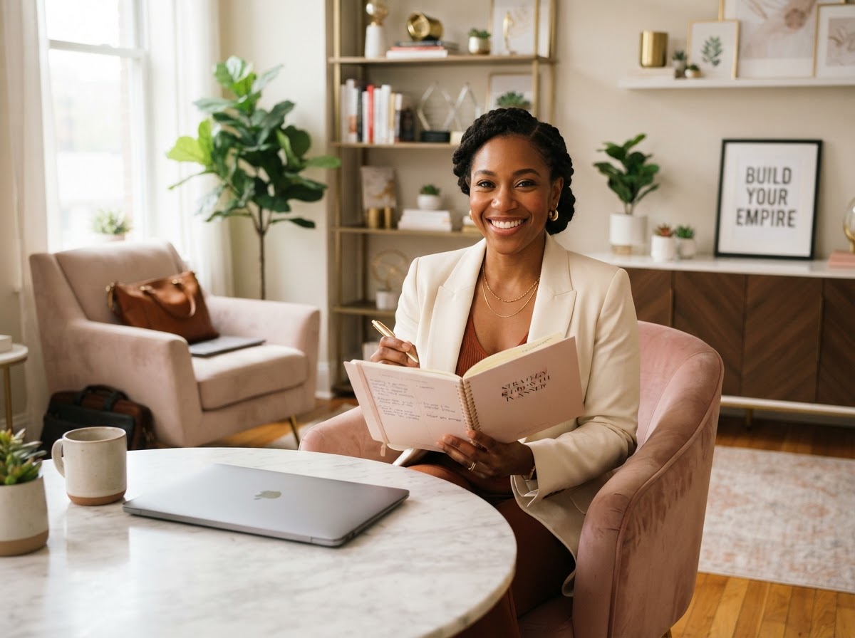Black woman business coach planning a Black Friday service package