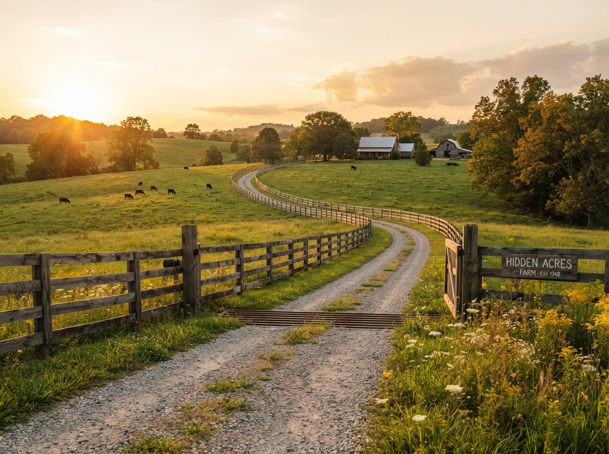 Wood rail fence framing a long driveway entrance in Lafayette, TN
