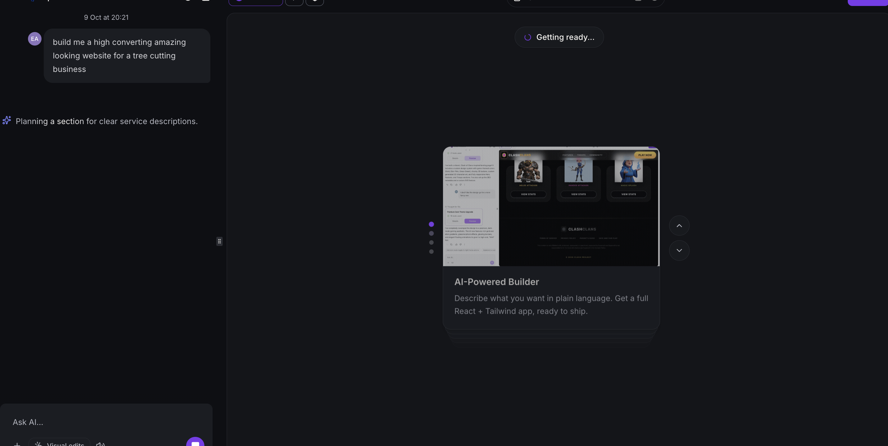 Vera AI Studio — Watch your website appear