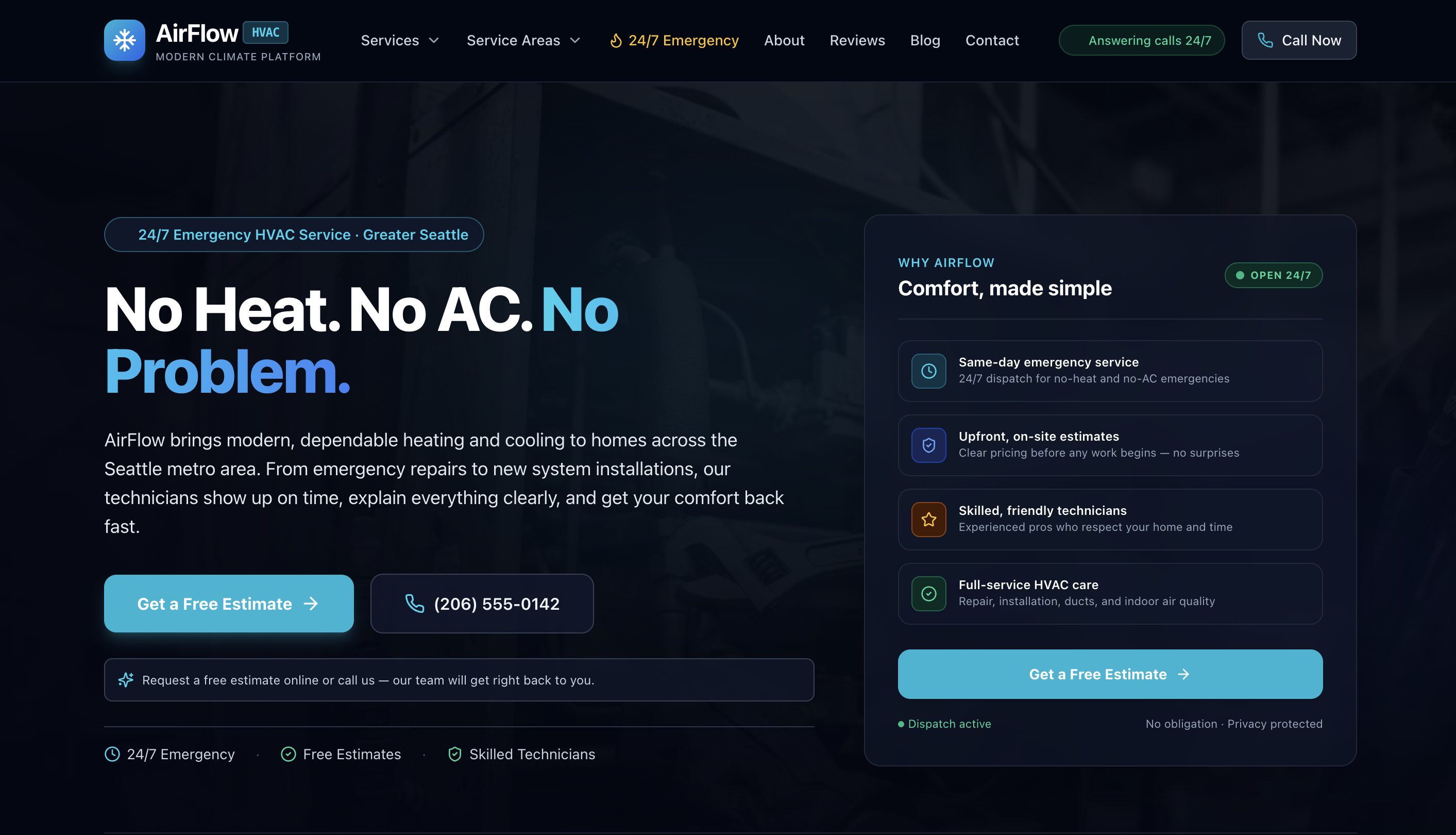 AirFlow HVAC — HVAC contractor website design preview