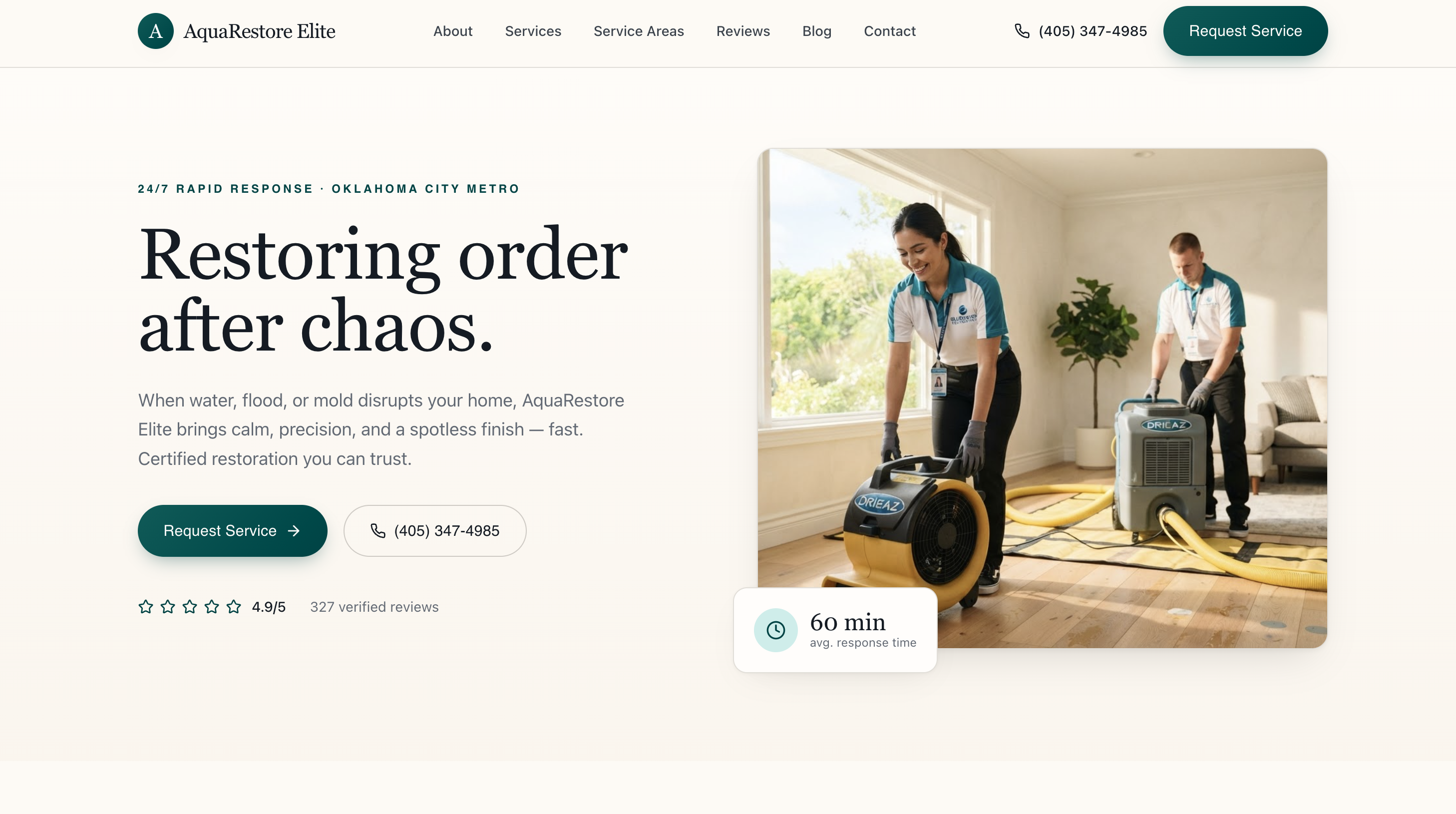 AquaRestore Elite — Water Restoration contractor website design preview