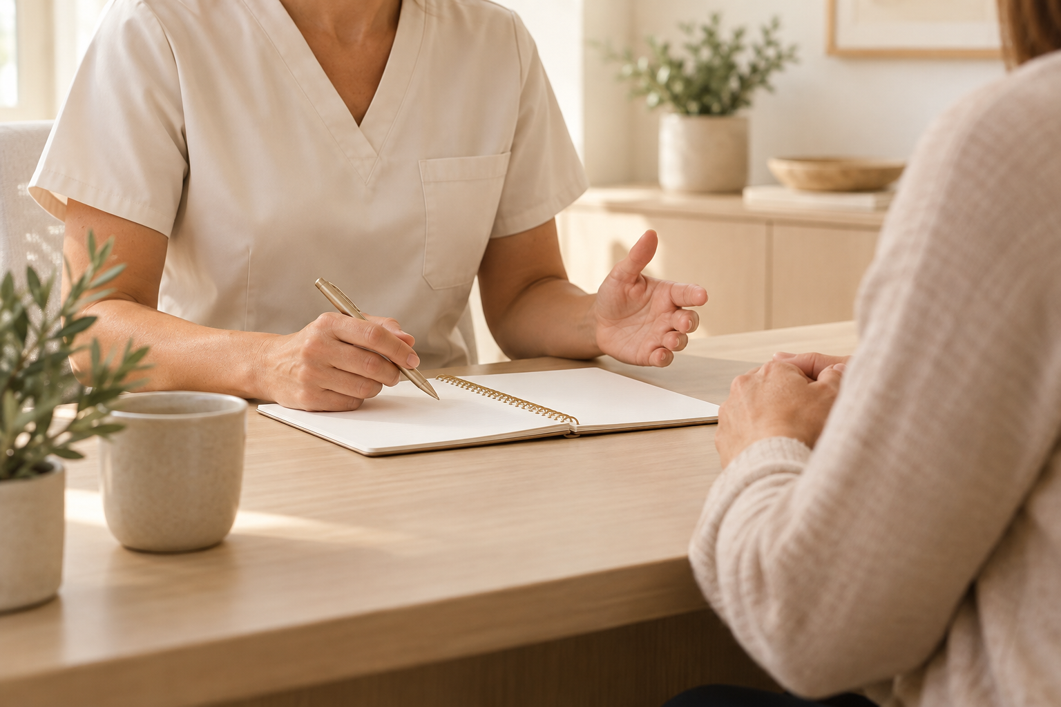 Seek Regenerative Wellness healthcare provider conducting a thoughtful, unhurried wellness consultation